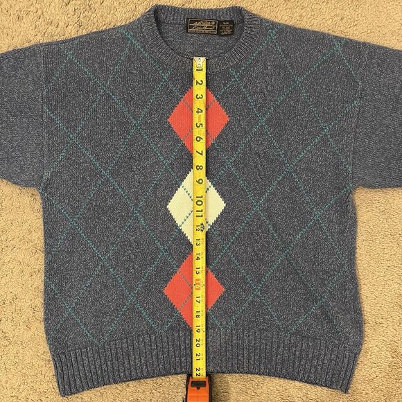 Vintage 90s Eddie Bauer Sweater Men’s M Argyle Knit Crewneck Blue Red Diamond - Picture 4 of 7